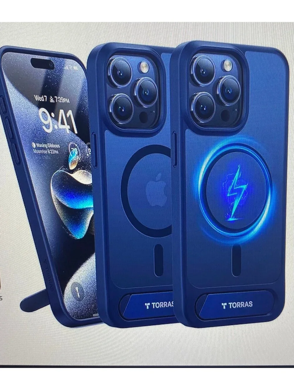 Torras Upgraded Magnetic and Stand Case for iPhone 15 Pro Max Blue